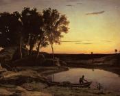让 巴蒂斯特 卡米耶 柯罗 : Evening Landscape(The Ferryman, Evening)